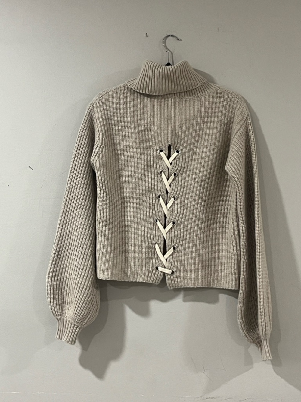 Generation Love Beige Ribbed Fold Over Turtleneck Sweater